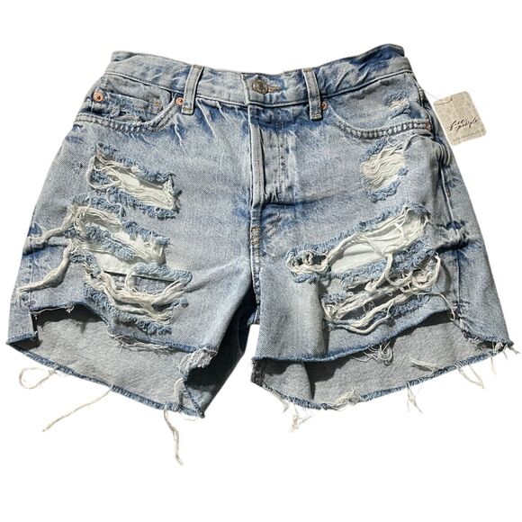 We The Free Shorts Blue Destroyed Button Fly Raw Hem 24 - Picture 3 of 14